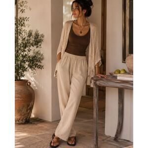 PO-EM Beige 100% Handwoven Cotton Pants Trousers   Women's Size XS